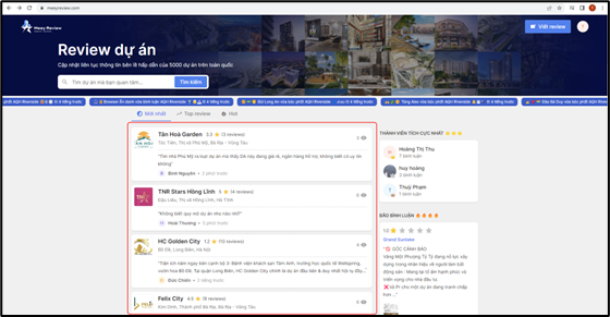Giao diện trang chủ dự án